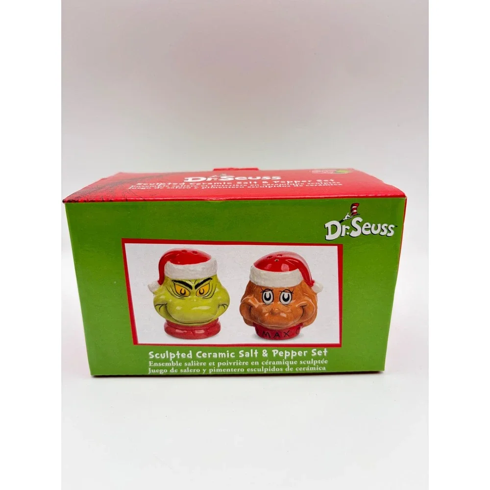 Dr. Seuss The Grinch & Max Ceramic Salt and Pepper Shakers Set Christmas Kitchen